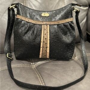 Plum Faux Ostrich Black and Brown Crossbody/Shoulder Bag